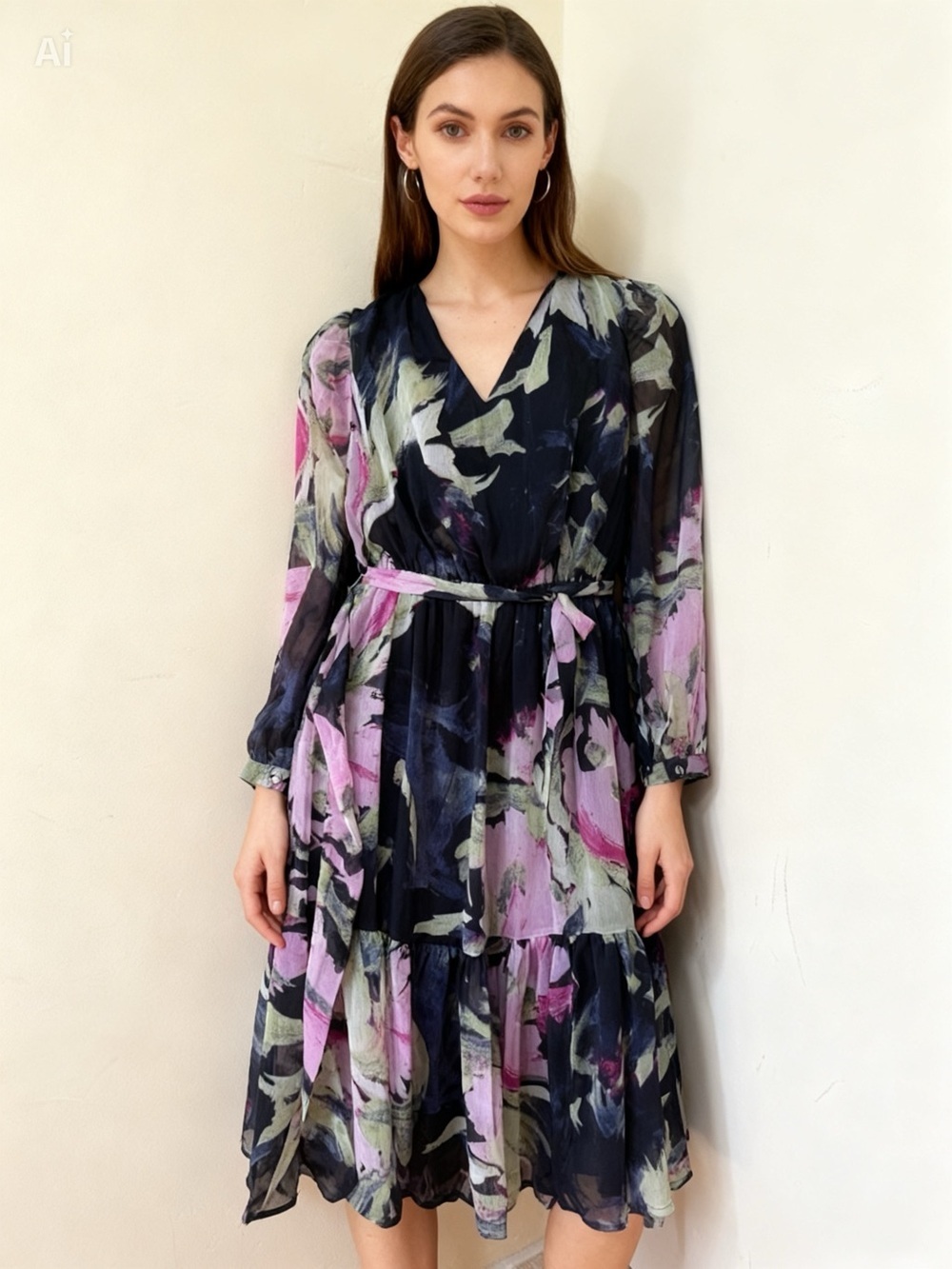 DKNY Floral Chiffon Dress